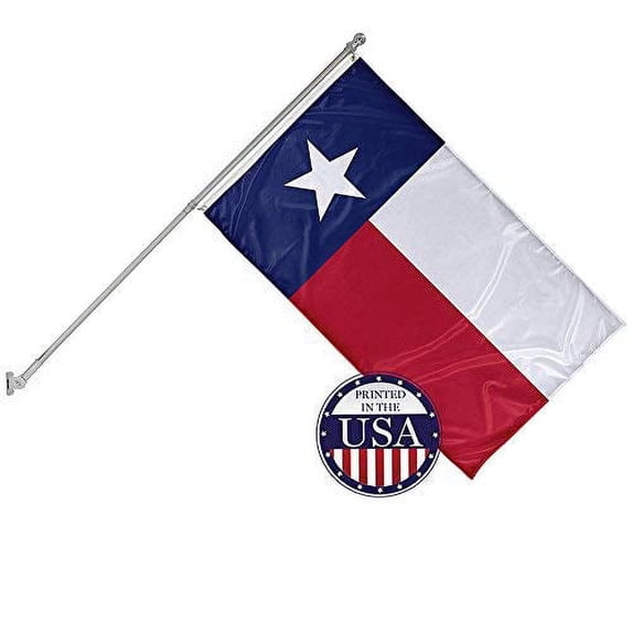 Texas State Flag and 6ft Flagpole with Wall Mounting Bracket - 3ft x 5ft Knitted Polyester Flag, State Flag Collection, Flag Printed in The USA