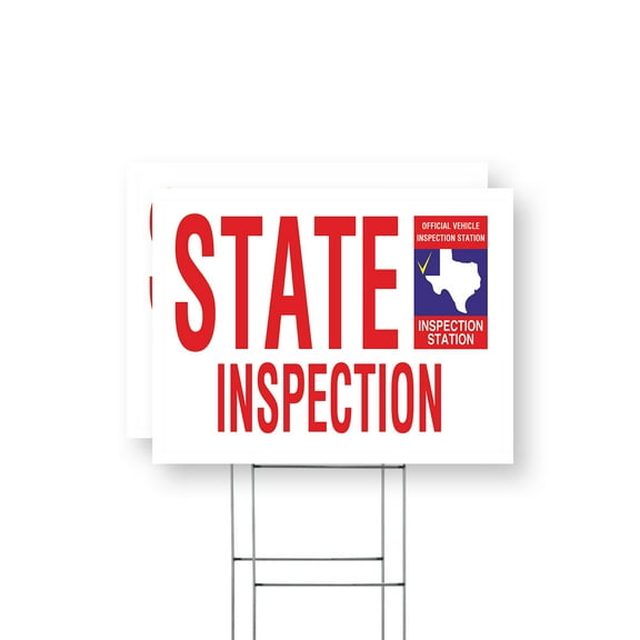 Texas State Inspection Yard Sign 2 Pack of 12 Inch x 16 Inch Single Sided Weatherproof Heavy-Duty Plastic with Stake | Auto Services, Reliable Checks, Affordable Pricing | Made in USA
