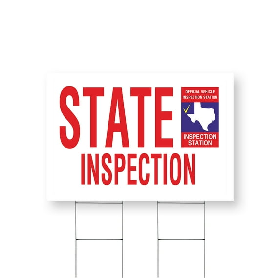 Texas State Inspection Yard Sign 24 Inch x 36 Inch Single Sided Weatherproof Heavy-Duty Plastic with Stake | Auto Services, Reliable Checks, Affordable Pricing | Made in USA