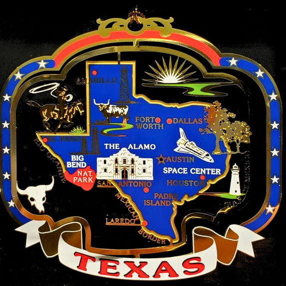 Texas State Landmarks Multicolored Brass Ornament