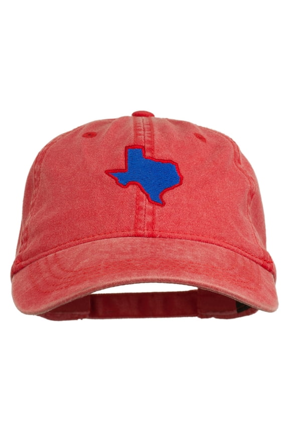 Texas State Map Embroidered Washed Cotton Cap - Red OSFM