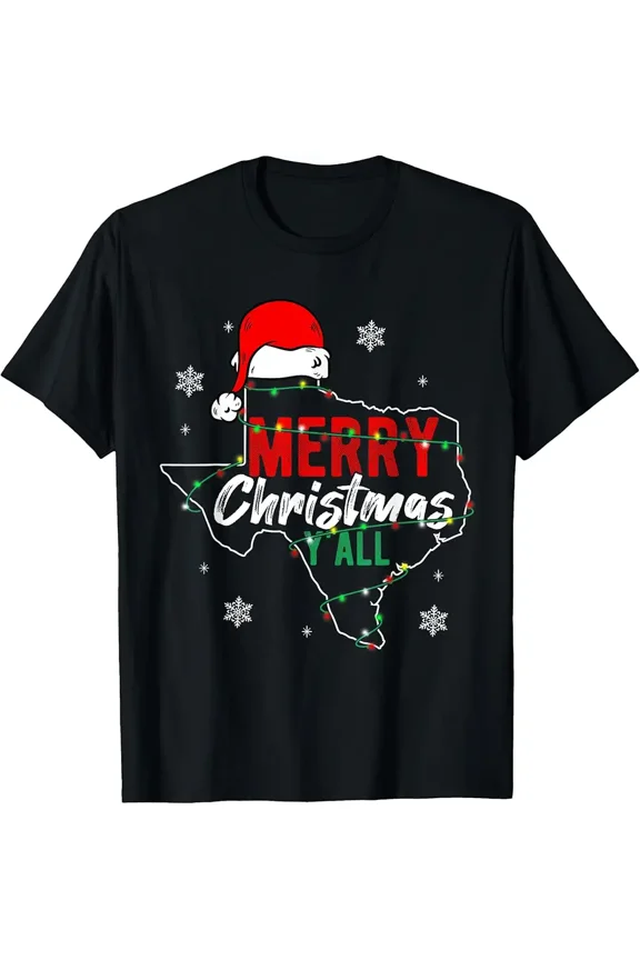 Texas State Map Father Christmas Claus Merry Christmas Yall Unisex T-Shirt up to Size 5XL