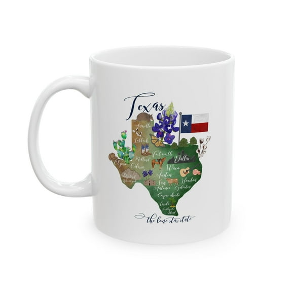 Texas State Map 11 oz Coffee Mug - Fun Gift for Proud Texans White Ceramic