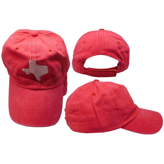 Texas State Map Red / White Washed Adjustable Embroidered Baseball Cap Hat