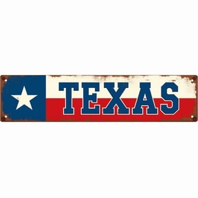 Texas State Metal Sign 16*4 Inches "TEXAS" (with Texas Flag) Lone Star State Decor