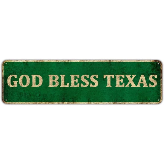Texas State Metal Tin Sign Wall Decor Man Cave Bar - God Bless Texas (4" x 16")