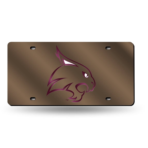 Texas State NCAA Bobcats Gold Mirror Look Acrylic License Plate Laser Tag
