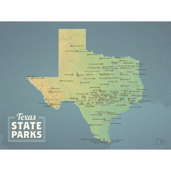 Texas State Parks Map 18x24 Poster