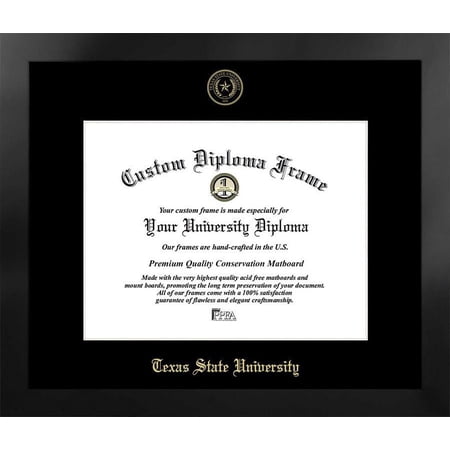 Texas State, San Marcos 14w x 11h Manhattan Black Single Mat Gold Embossed Diploma Frame with Bonus Campus Images Lithograph (value savings at $59)