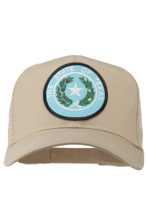 Texas State Seal Patched Cotton Twill Mesh Cap - Khaki OSFM