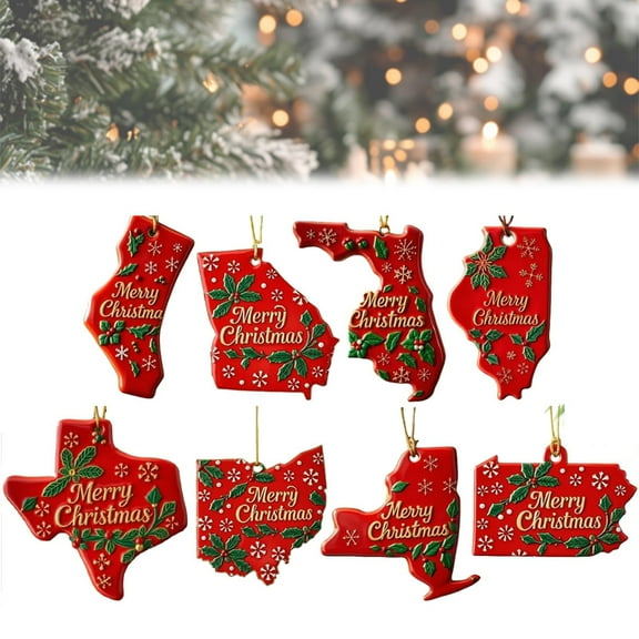 Texas State Shaped Merry Christmas Ornament Holiday Tree Hanging Decoration for Home Party Gift Unique Keepsake
