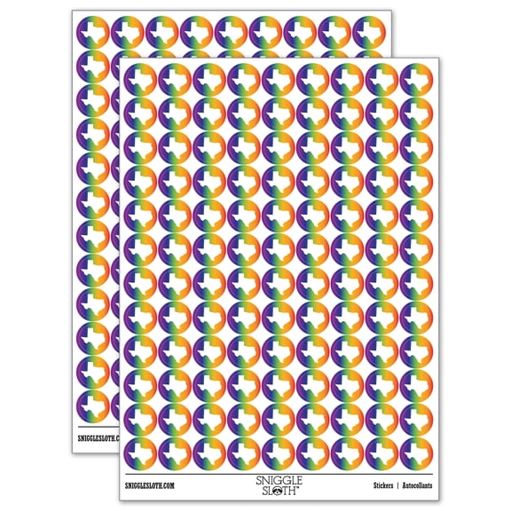 Texas State Silhouette 200+ Round Stickers - Rainbow - Gloss Finish - 0.50" Size