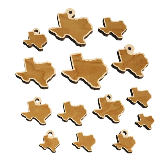 Texas State Silhouette Wood Mini Charms Shapes DIY Craft Jewelry - No Hole - Various Sizes (16pcs)
