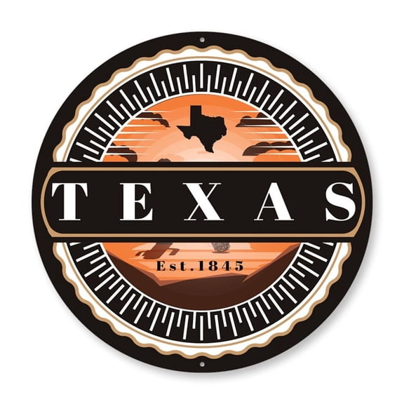 Texas State Sunrise Aluminum Metal Decor Sign - 12" Round