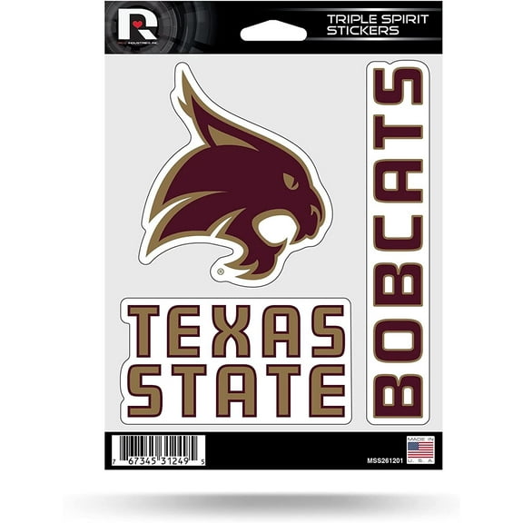 Texas State University Bobcats 3 Piece Decal Sheet Triple Sticker