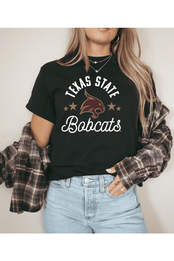 Texas State University Bobcats College Logo Graphic Fan Unisex T-Shirt V10417, up to Size 5XL