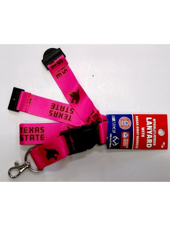 Texas State University Bobcats Pink Lanyard Keychain Double Sided Breakaway Safety Design Adult 18 Inch