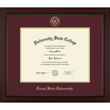 Texas State University Diploma Frame, Document Size 14" x 11"