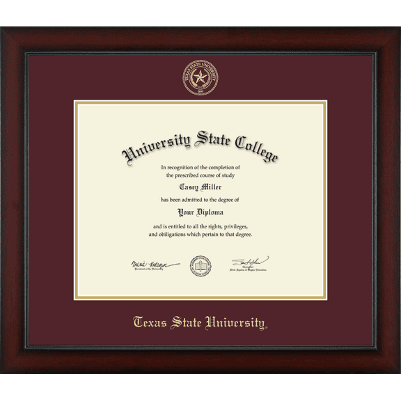 Texas State University Diploma Frame, Document Size 14" x 11"