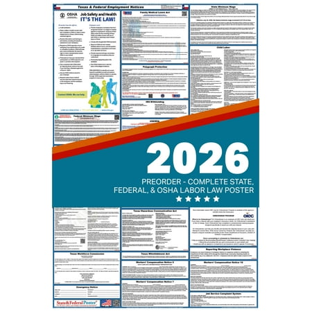 Texas State and Federal Labor Law Poster 2026 , All In One | Spanish-Laminated