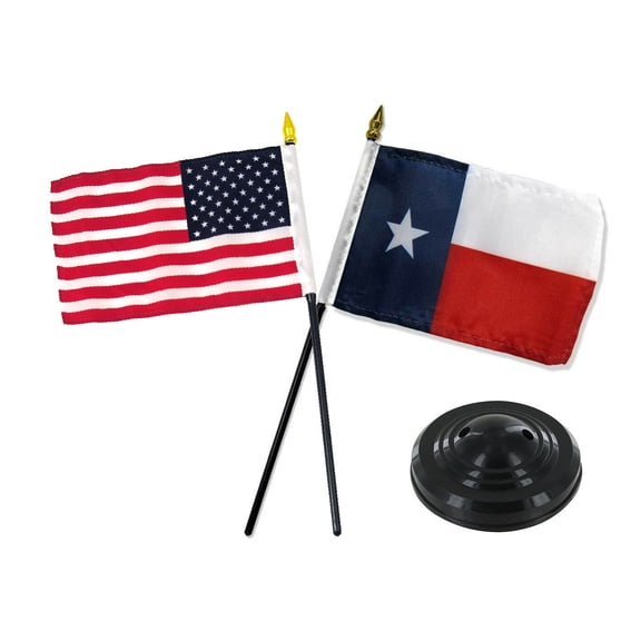 Texas State w/ USA American Flag 4"x6" Desk Set Table Stick Black Base