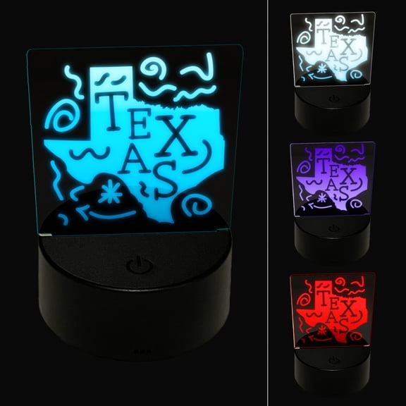 Texas State with Text Swirls LED Night Light Sign 3D Illusion Desk Nightstand Lamp