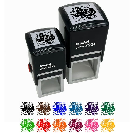 Texas State with Text Swirls Self-Inking Rubber Stamp Ink Stamper - Black Ink - Small 1 Inch