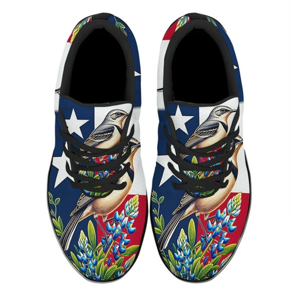 Texas Stte Mockingbird and Bluebonnet Flower Shoes Sneakers for Women Men Black Size 10.5