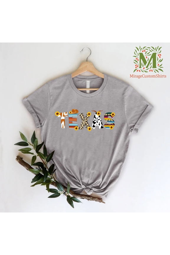 Texas Sunflower Shirt, Western Graphic Shirt, Cow Print Shirt, Texas Tee Shirt, Texan Women Shirt, Cute Texas Gifts, Leopard Country Shirt, Full Size S-5XL