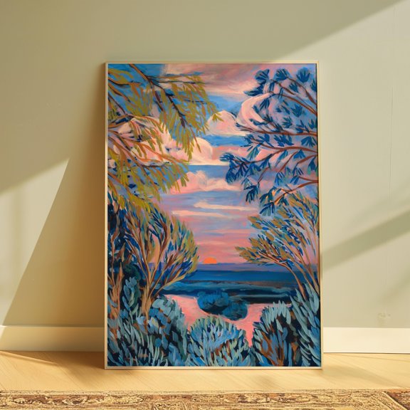 Texas Sunset Hill Country Vintage Southwestern Poster , Poster Print Only