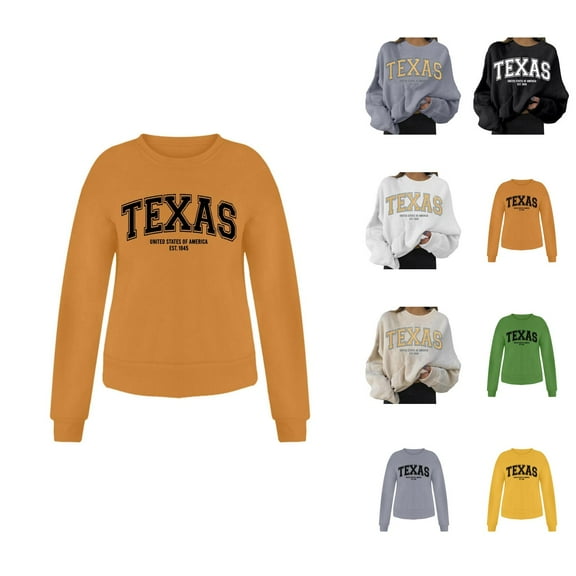 Texas Sweatshirt for Women Fall Winter Long Sleeve Crewneck Casual Graphic Sweat Shirts Travel Pullover Tops