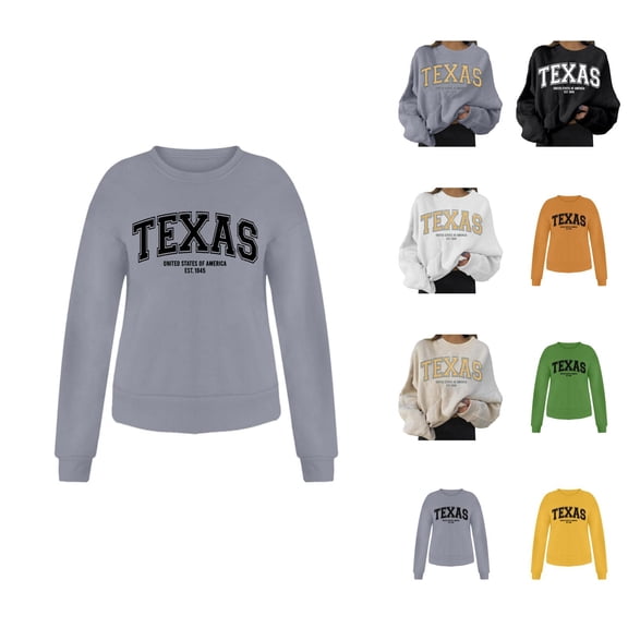 Texas Sweatshirt for Women Fall Winter Long Sleeve Crewneck Casual Graphic Sweat Shirts Travel Pullover Tops