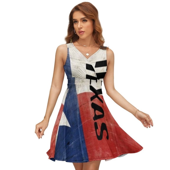 Texas Symbol Women's Tank Dress V Neck Sleeveless Summer Sundress