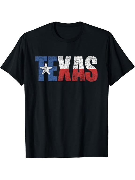 Texas T Shirt Women Men Texas State Flag Distressed T-Shirt Black Small
