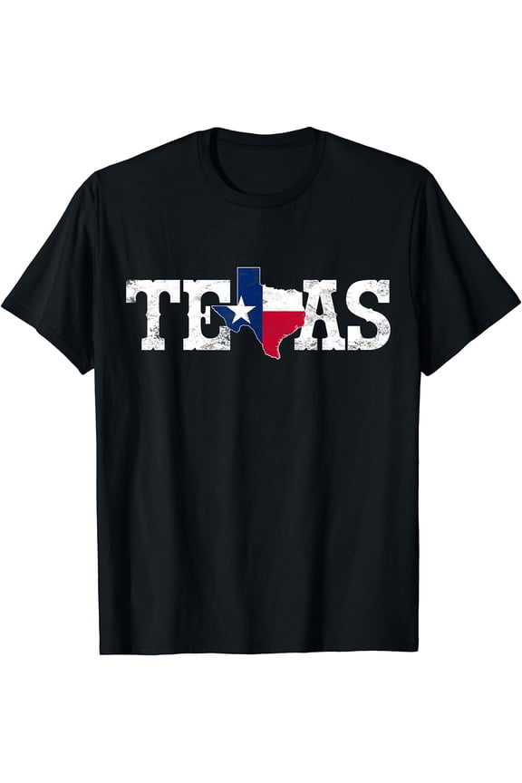Texas T-shirt Texas Shaped Flag Grunge Distressed Texas Tee Black X-Large