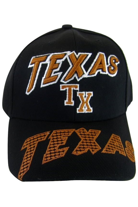 Texas TX Large Script on Bill Adjustable Baseball Cap (Black)