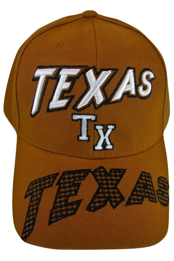 Texas TX Large Script on Bill Adjustable Baseball Cap (Orange)