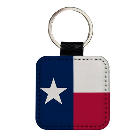 Texas TX State Flag Faux Leather Square Keychain
