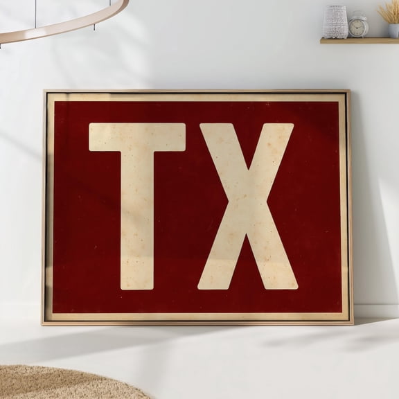 Texas TX Vintage Red Sign Rustic Style Wall Art, Stretched Canvas 8x10in