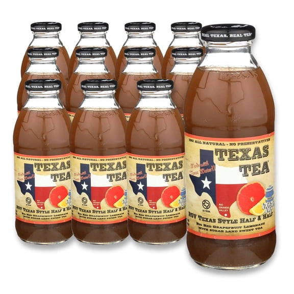 Texas Tea Rio Red Grapefruit Lemonade with Sugar Land Sweet Tea, Real Brewed Black Tea & Grapefruit Lemonade Flavor, Non GMO, No Preservatives, Refreshing Texas Brewed Tea, 16 fl oz, Pack of 12