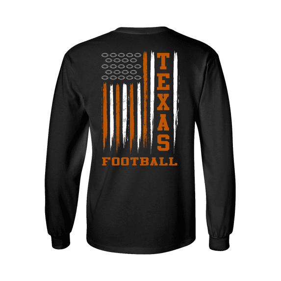 Texas Team Colors Football American Flag Unisex Long Sleeve T-shirt Graphic Tee-Black-xxxl-Black-large