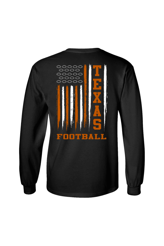 Texas Team Colors Football American Flag Unisex Long Sleeve T-shirt Graphic Tee-Black-xxxl-Black-small