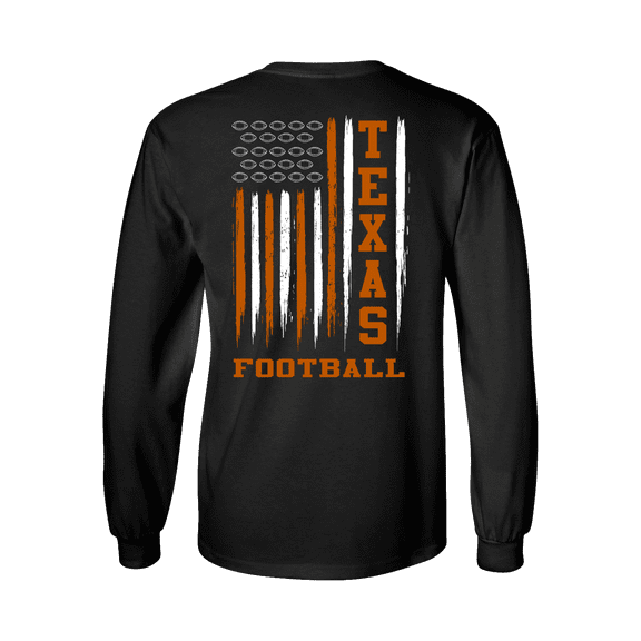 Texas Team Colors Football American Flag Unisex Long Sleeve T-shirt Graphic Tee-Black-xxxl-Black-xl