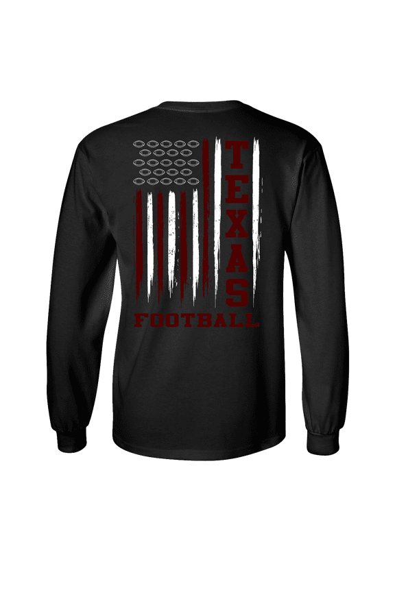 Texas Team Colors Maroon and White Football American Flag Unisex Long Sleeve T-shirt Graphic Tee-Black-large