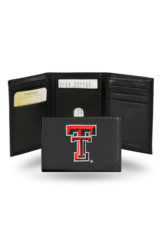 Texas-Tech-Raider's Embroidered Black Leather Trifold Wallet