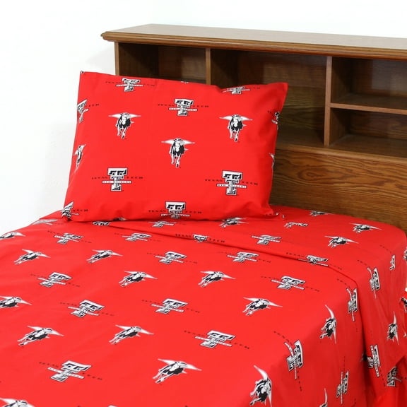 Texas Tech Red Raiders 100% cotton, 3 piece sheet set - flat sheet, fitted sheet, 1 pillow case, Twin XL, Team Colors