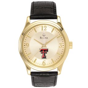 Texas Tech Red Raiders Gold-Tone Stainless Steel Watch with Black Leather