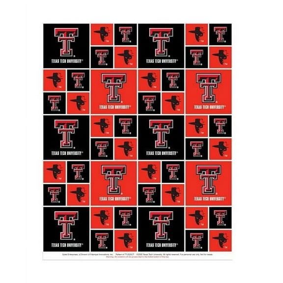 Texas Tech University Fabric Fine Cotton Classic Geometric Design-Sold by the Yard