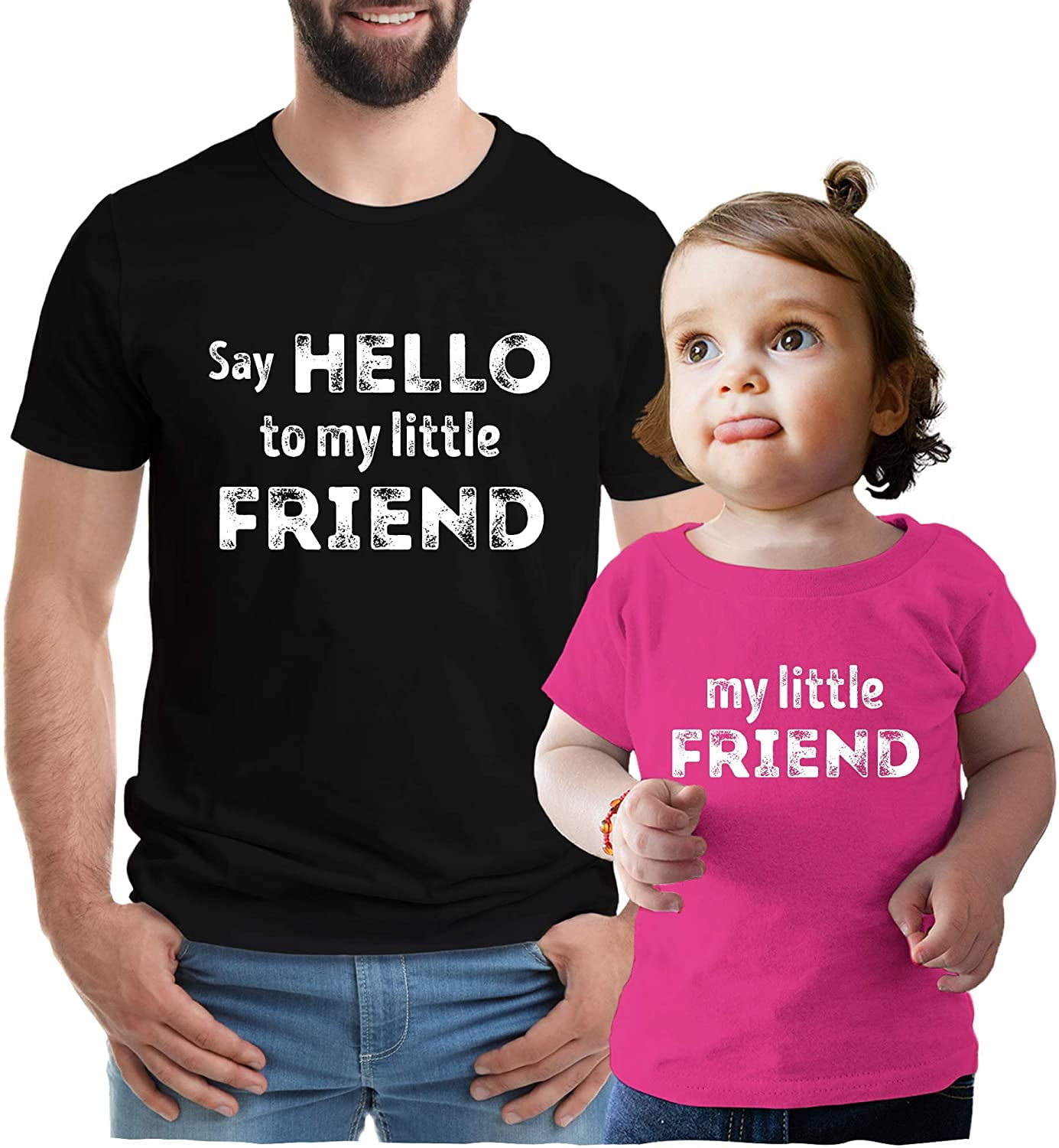 Texas Tees, Dad and Kids Matching Shirts, Matching Father Daughter Shirts,  Pink Little Friend & Say Hello 