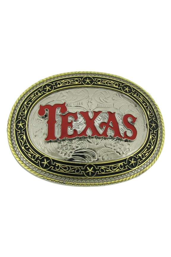 Texas Text Red Vintage Oval Finished Belt Buckle Unisex Rodeo Western Fashion Costume Party New Style